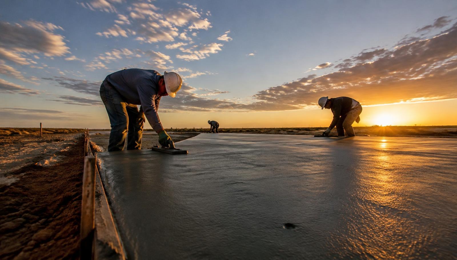 Crew finishing a new concrete driveway in Lubbock